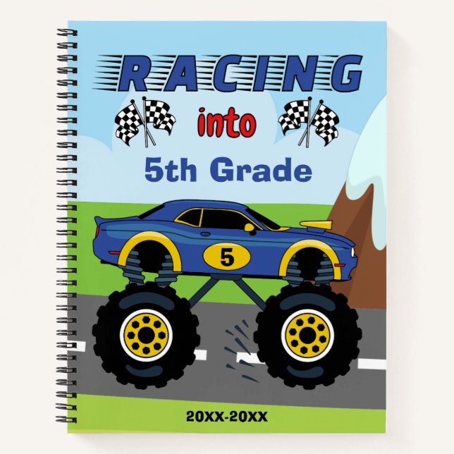 Monsterfahrer von hinten an die Schule, Klasse hin Notizbuch (Vorderseite)