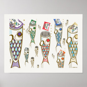 Monsterfische im tiefen Ozean essen Ramen Noodle P Poster