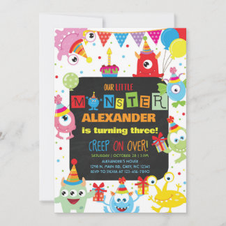 Monsters boy birthday invitation, any age. einladung