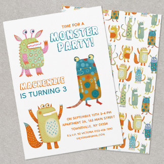 Monsters Boys Kindergeburtstag Party Einladung