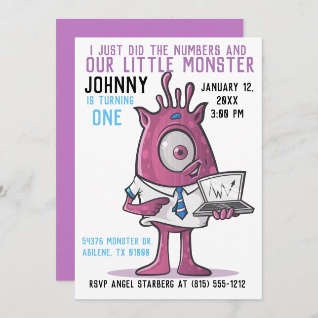 Monsters Invitations de fête d'anniversaire Monste (Devant / Derrière)
