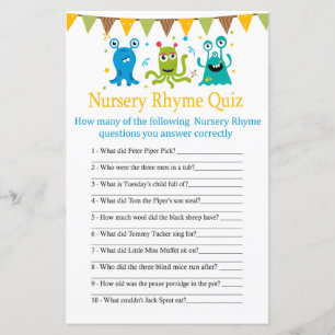 Monsters Kinderzimmer Rhyme Quiz Babyduschenspiel