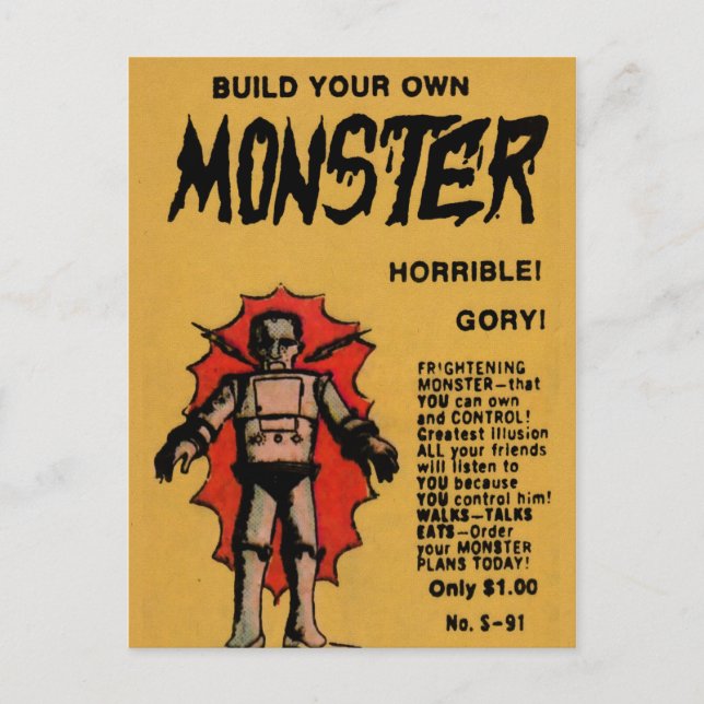 Monsterwerbung für Vintage Comic-Mail Postkarte (Vorderseite)