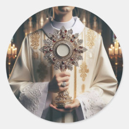 Monstrance mit den Händen eines Vaters Runder Aufkleber