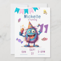 Monstre coloré Onze ans Anniversaire Invitation