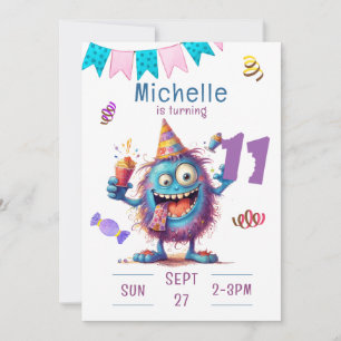 Monstre coloré Onze ans Anniversaire Invitation