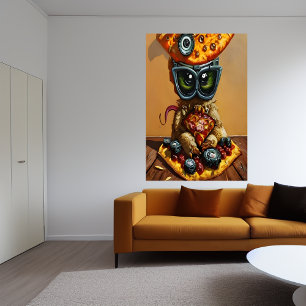 Monstre de pizza avec lunettes   AI Art Poster