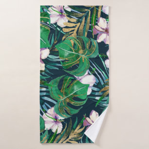 Monstre d'or Tropical Green Lilac Feuilles Floral