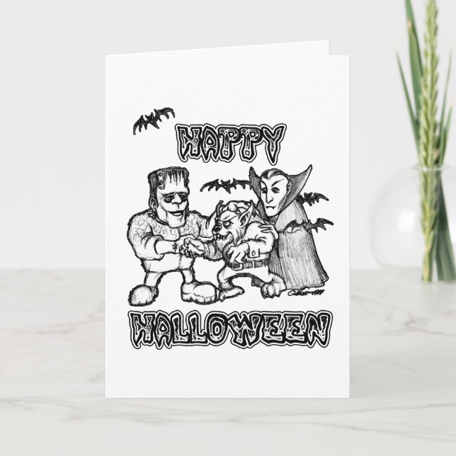 Monstres amusants - Bonne carte d'Halloween (Devant)