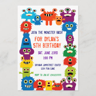 Monstres colorés Invitations de fête d'anniversair