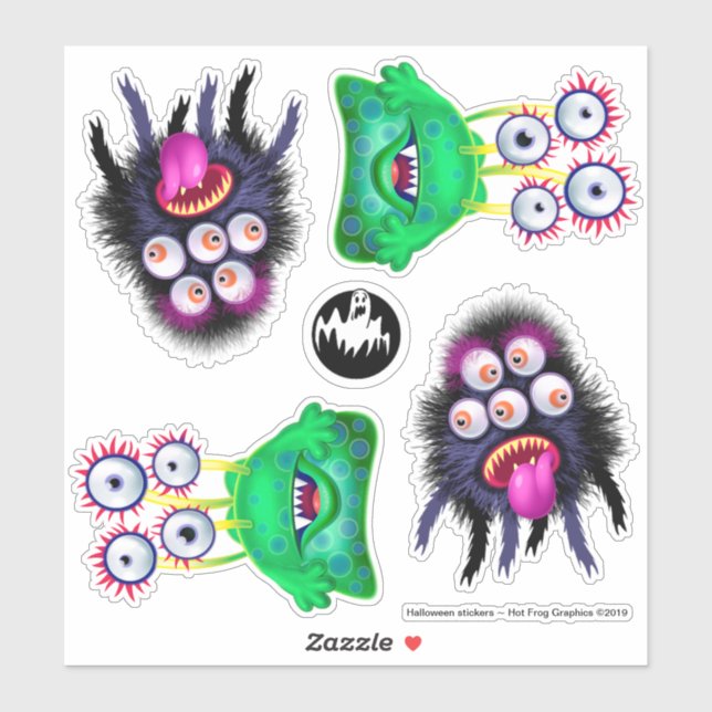 Monstres d'Halloween effrayants autocollants en vi (Feuille)