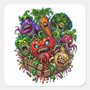 Monströser Gemüsegarten Lustiger Horror Quadratischer Aufkleber