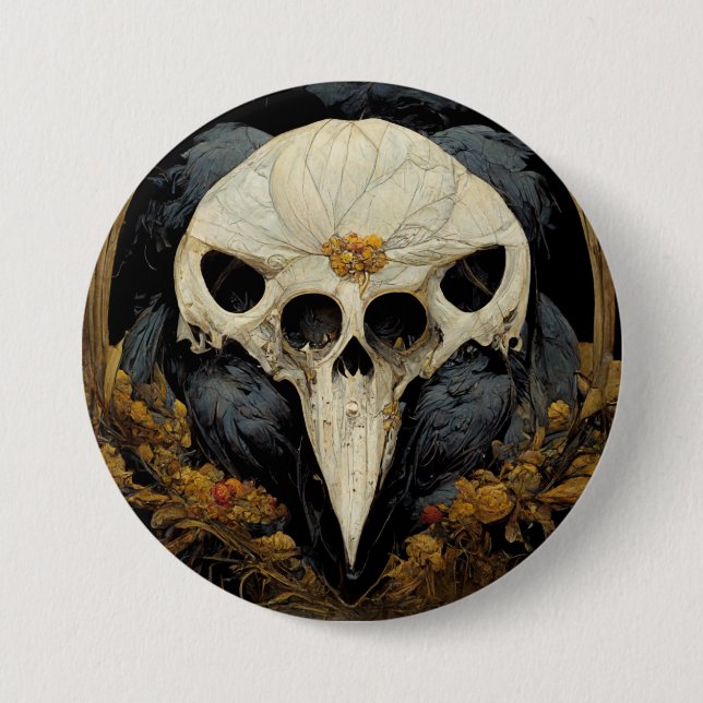 Monstrous Raven Horror Goth Gothic Button (Vorderseite)