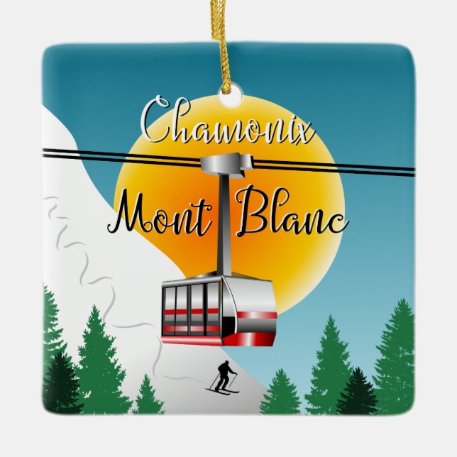 Mont Blanc Chamonix Vintage Reiseplakat Keramikornament (Vorderseite)