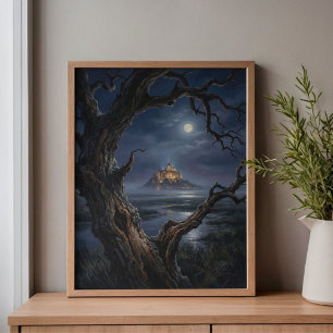Mont Saint-Michel Abtei im Mondlicht Kunst Leinwanddruck