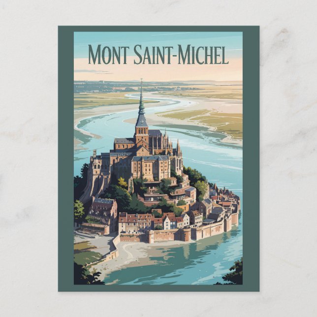 Mont-Saint-Michel France Illustration Travel Art Postkarte (Vorderseite)