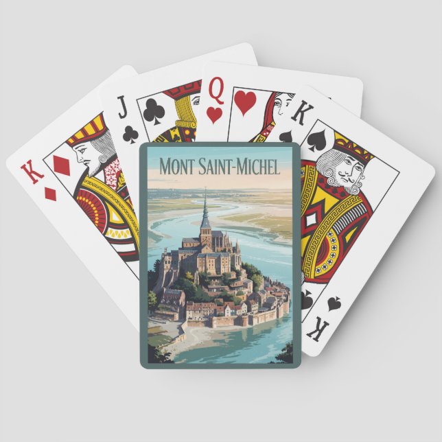 Mont-Saint-Michel France Illustration Travel Art Spielkarten (Rückseite)