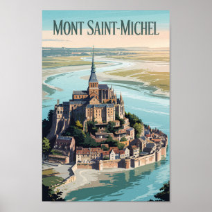 Mont-Saint-Michel Frankreich Illustration Reise Ku Poster