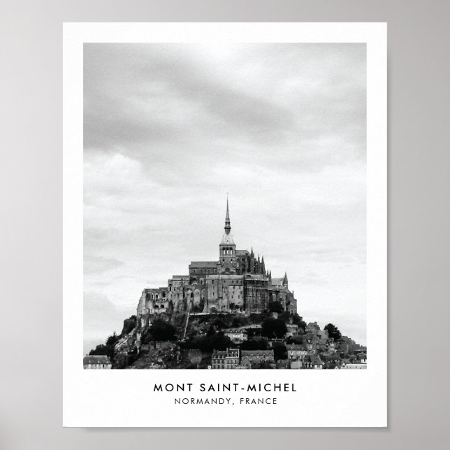 Mont Saint Michel Frankreich Schwarz & Weiß Foto Poster (Vorne)