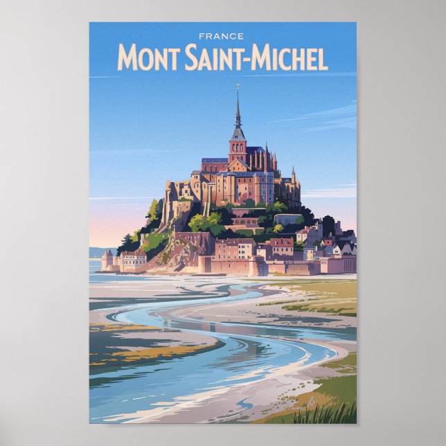 Mont Saint Michel Illustration Travel Art Vintage Poster (Vorne)