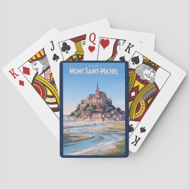 Mont Saint Michel Illustration Travel Art Vintage Spielkarten (Rückseite)