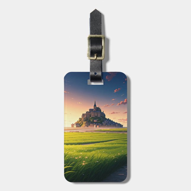 Mont Saint-Michel Sunset Postcard Gepäckanhänger (Vorderseite vertikal)