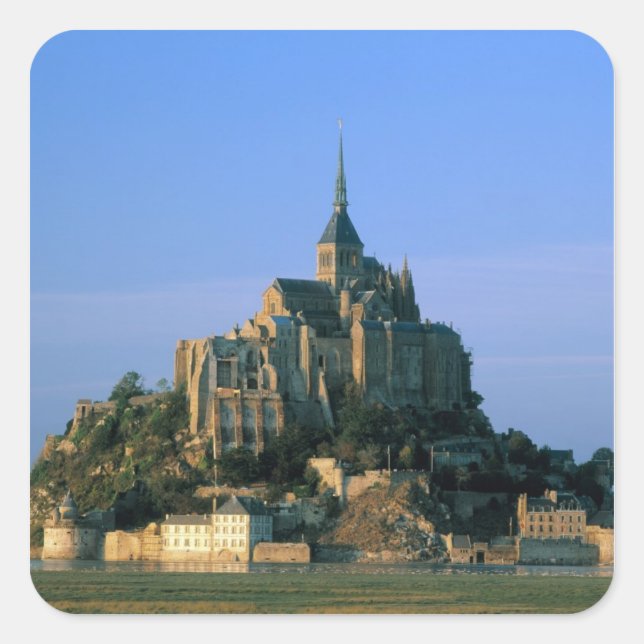 Mont St Michel, Manche, Normandie, Frankreich Quadratischer Aufkleber (Vorderseite)