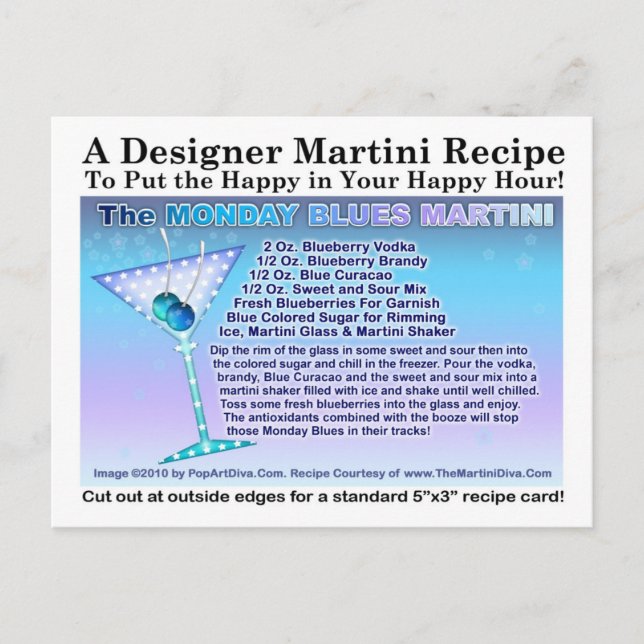 Montag Blues Martini Rezept Postkarte (Vorderseite)