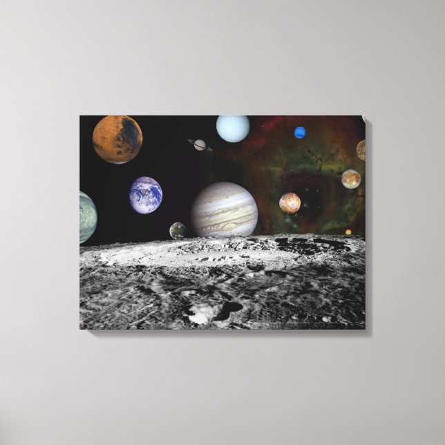 Montage der Planeten und Jupitermonde Leinwanddruck (Vorderseite)