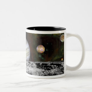 Montage der Planeten und Jupiters der Monde Zweifarbige Tasse