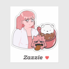 Montagmorgen-Coffee Vibes – Kawaii-Anime-Mädchen & Aufkleber