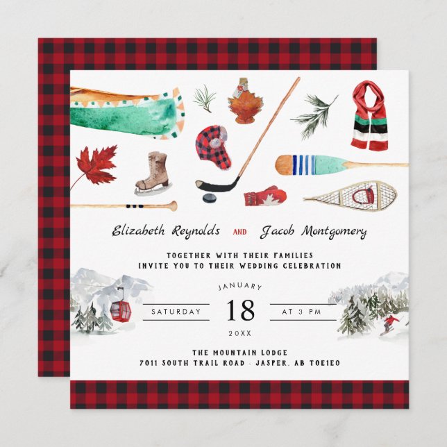 Montagne d'hiver rustique | Invitation du Mariage  (Devant / Derrière)
