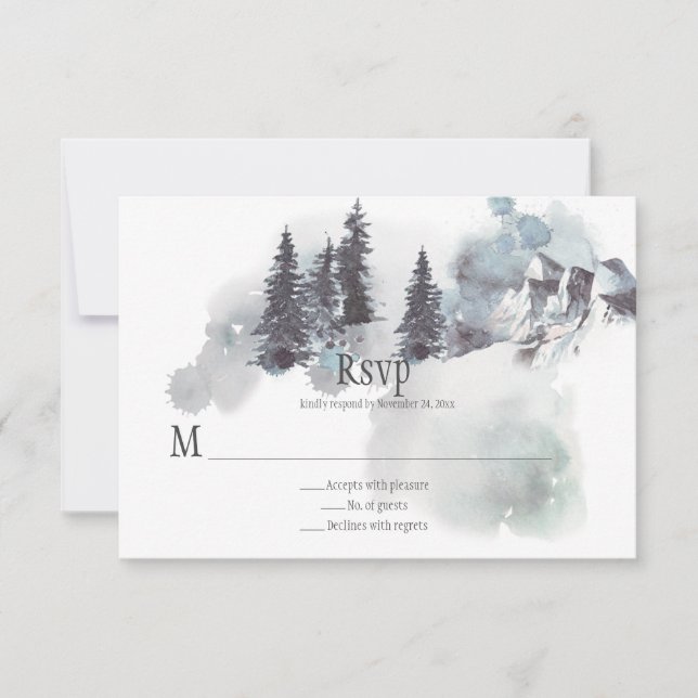 Montagnes enneigées Pins Mariage RSVP (Devant)