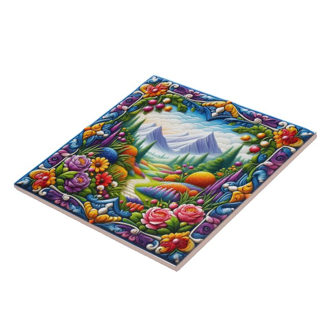 Montagnes et fleurs Carreaux paysagers (Côté)