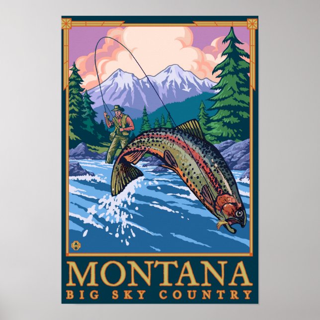 Montana — Big Sky CountryFly Fishing Scene Poster (Vorne)