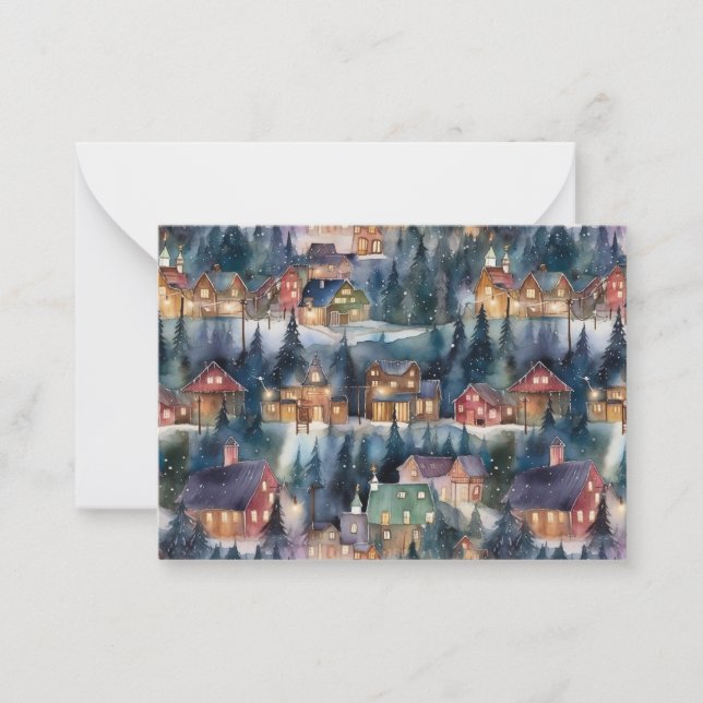 Montana Christmas in Midnight Street Watercolor Mitteilungskarte (Vorderseite)