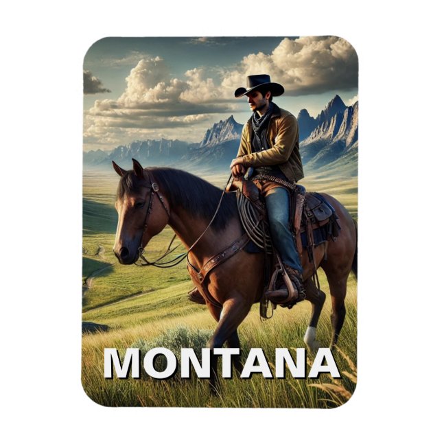 Montana Cowboy auf einem Pferd Magnet (Vertikal)