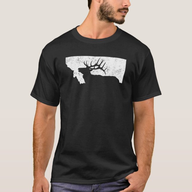 Montana Elk Jagd Bull Elk MT Staat Form T-Shirt (Vorderseite)