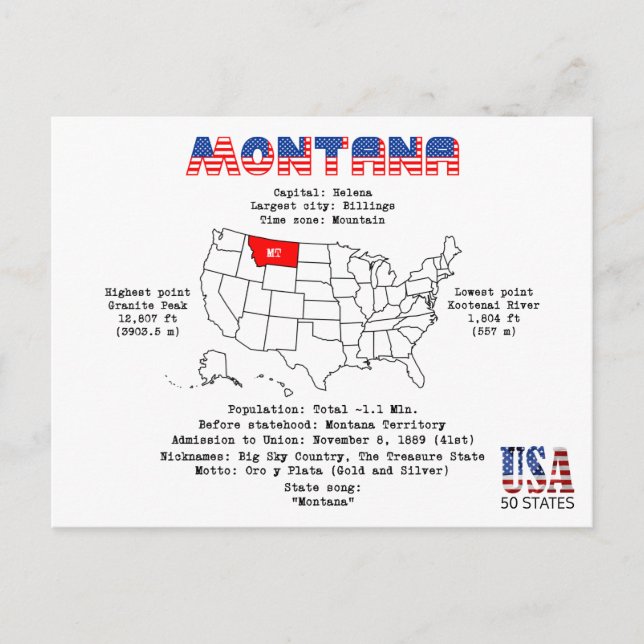 Montana États américains sur la carte et des infor (Devant)