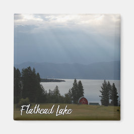 Montana Flathead Lake Shore Roter Barn Trees Magnet