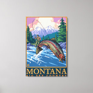 Montana -- Große Himmel CountryFly Fischen-Szene Leinwanddruck