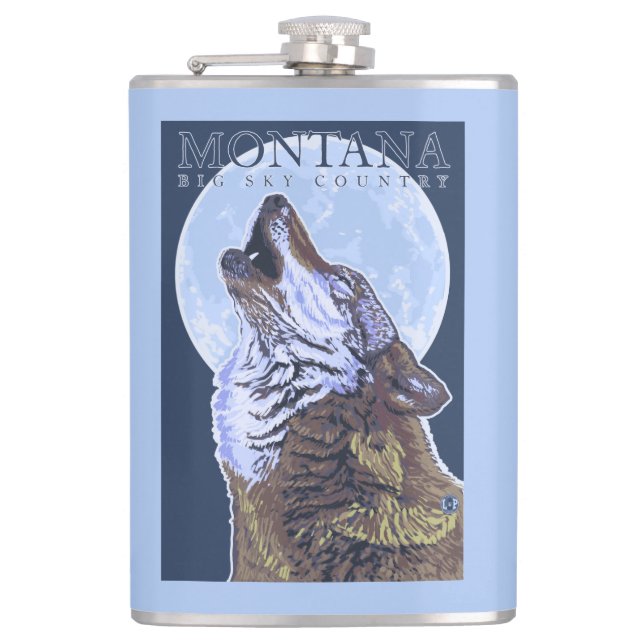 Montana -- Großer Himmel CountryHowling Wolf Flachmann (Vorderseite)