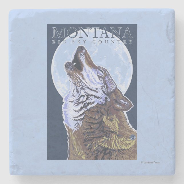 Montana -- Großer Himmel CountryHowling Wolf Steinuntersetzer (Vorderseite)