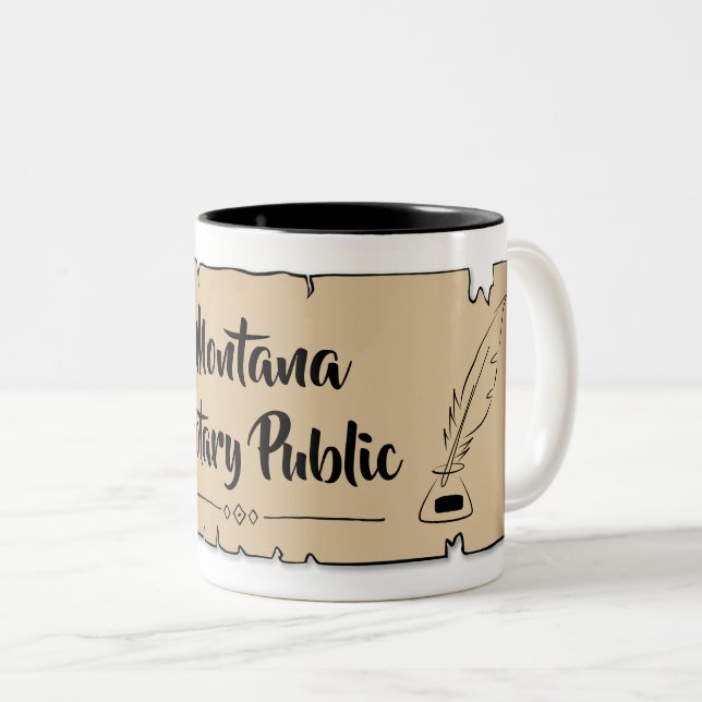 Montana Notary Public Scroll Feather Quill Zweifarbige Tasse (VorderseiteRechts)