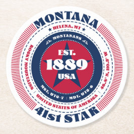 Montana Red White Blue Typografie Runder Pappuntersetzer