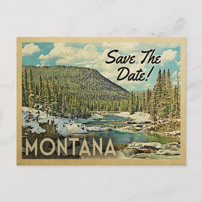Montana Save the Date Mountain River Snow Ankündigungspostkarte (Vorderseite)