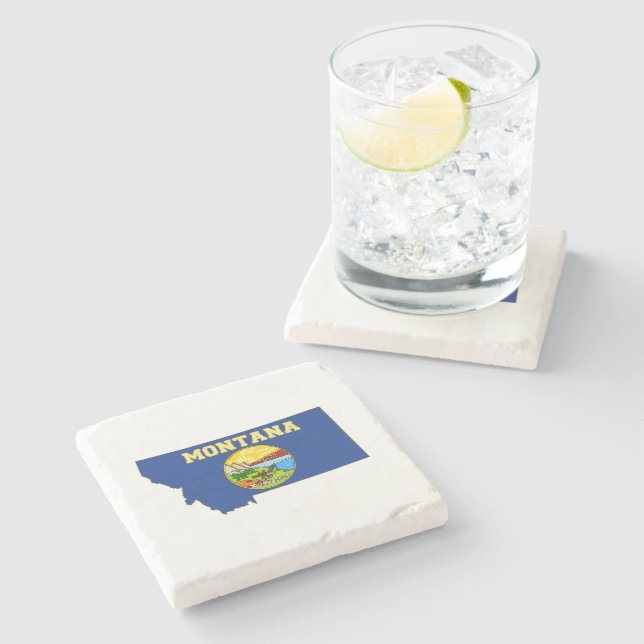 Montana Silhouette Map Shaped State Flag Steinuntersetzer (Seitenansicht)