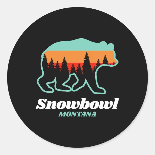 Montana Snowbowl Skiing Snowboarding Bear  Runder Aufkleber (Vorderseite)