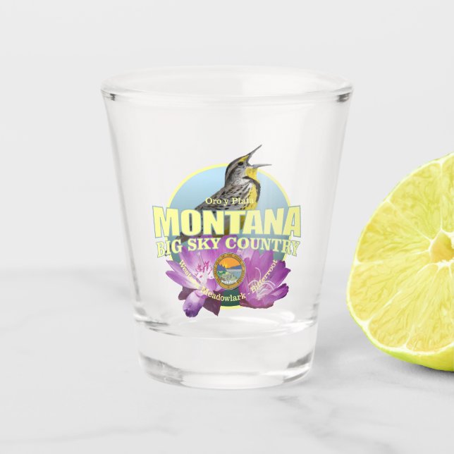 Montana Staat Bird & Blume Schnapsglas (Vorderseite)