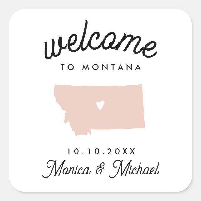 MONTANA Staat Hochzeit in Urlaubsort JEDE FARBE Quadratischer Aufkleber (Vorderseite)